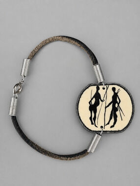 Vintage African Hand-Painted Bone Bracelet Tribal Silhouette Hunter Art Craft